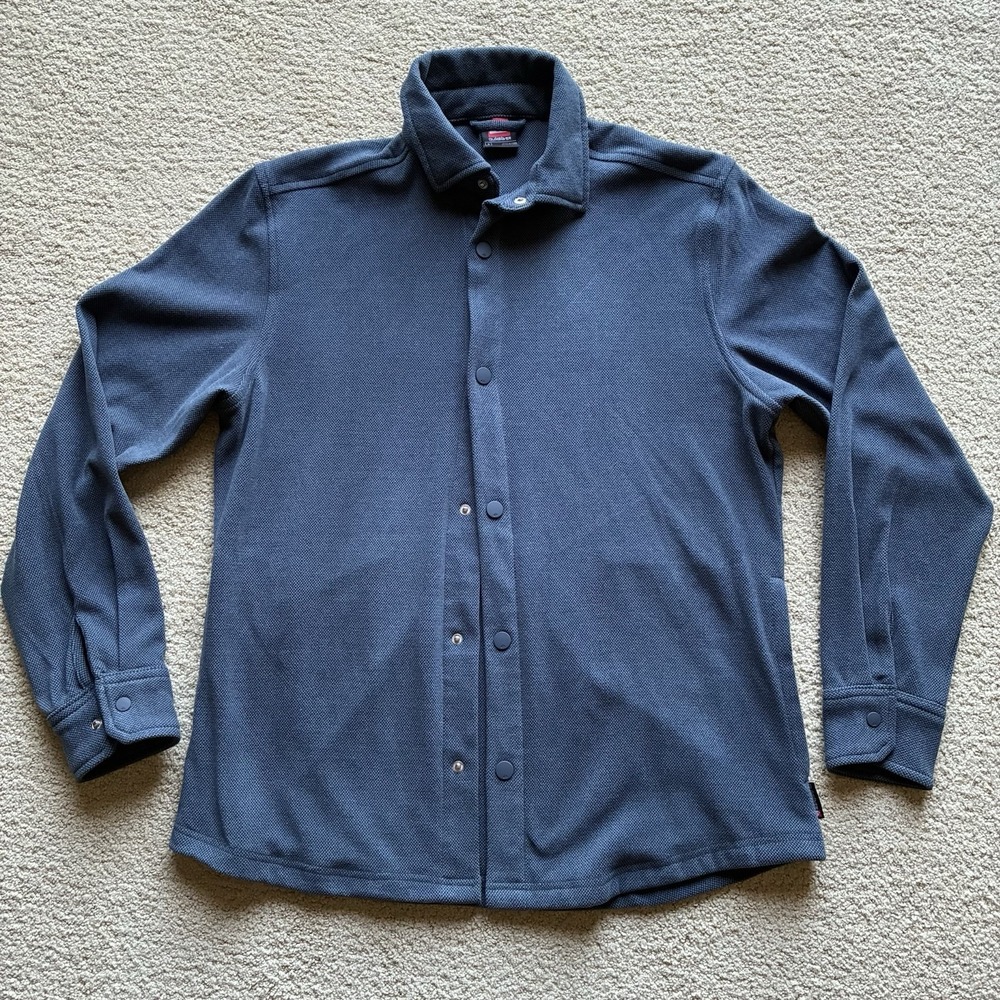Quiksilver XL Long‎ Sleeve Shirt Shacket Blue Snap Front Side Pockets Super Soft